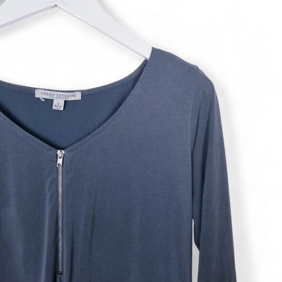 GREEN ENVELOPE Los Angeles Quarter Zip Soft V-neck Modal Top - Size L - Picture 2 of 6